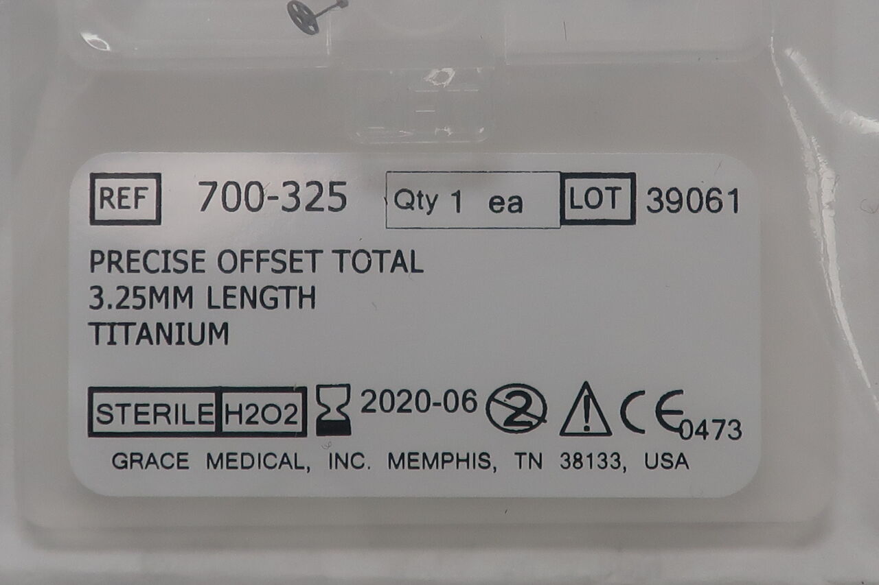700-325 - GRACE MEDICAL - precise offset total 3.25mm length titanium, (EA) - ( Expiry Date: 2020-06-01 )