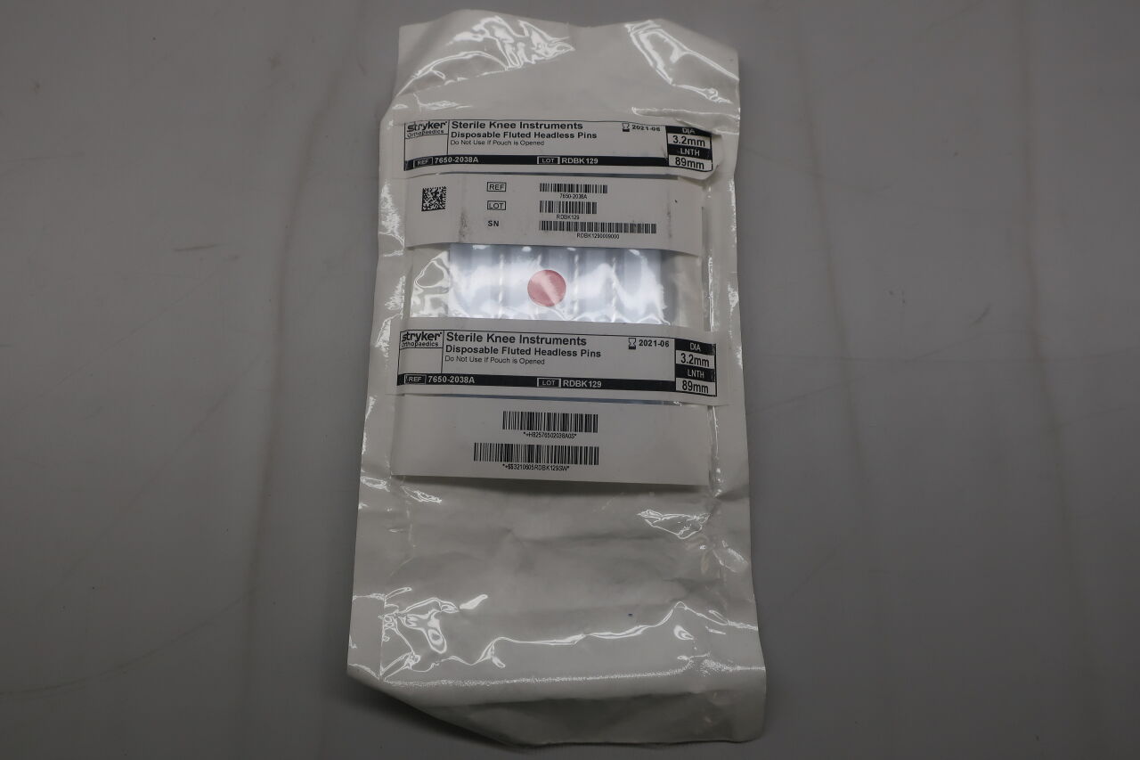 7650-2038A - STRYKER - Fluted Headless Pins, Knee Instruments, 3.02mm dia, 89mm length, (EA) - ( Expiry Date: 2021-06-01 )