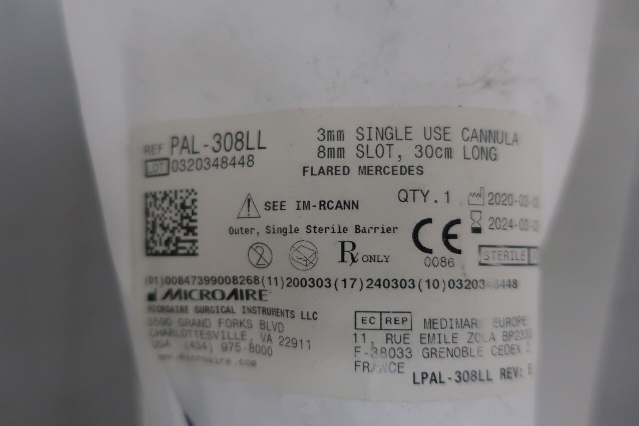 PAL-308LL - MICRO-AIRE - Flared Mercedes Cannula, 3mm, 8mm slot, 30cm Long, (EA) - ( Expiry Date: 2024-03-03 )
