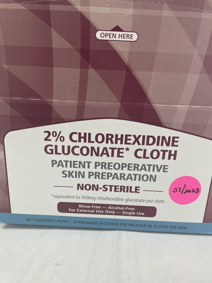 9707 - SAGE - Preoperative skin preparation, 2% chlorhexidine gluconate cloths, 6 cloths per package, (BX/16) - ( Expiry Date: 2023-07-03 )