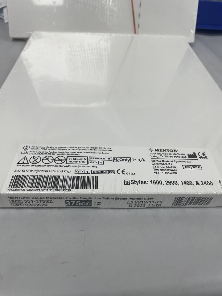 351-375SZ - MENTOR - Round Moderate Profile Saline Breast Implant sizer, 375cc, +50 -00, (BX/1) - ( Expiry Date: 2023-11-28 )