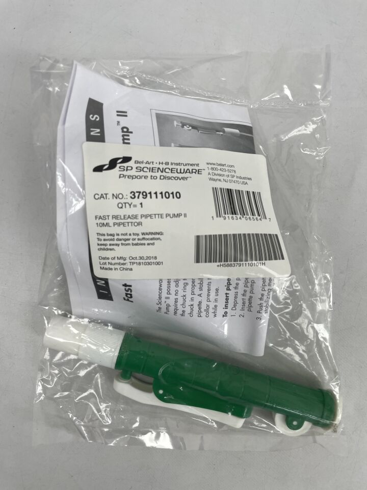 379111010 - SP SCIENCEWARE - Fast release pipette pump II 10ml pipettor, green, (EA)