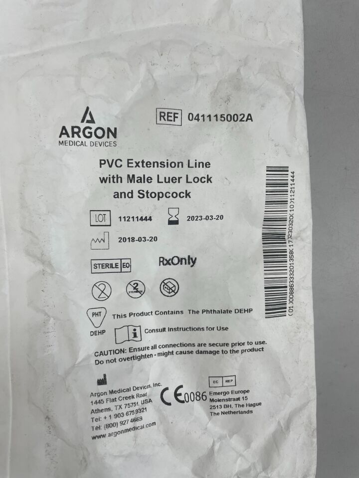 041115002A - ARGON - Monitoring Line, 6" PVC Extension line with Male Luer Lock and Stopcock, (EA) - ( Expiry Date: 2023-03-20 )