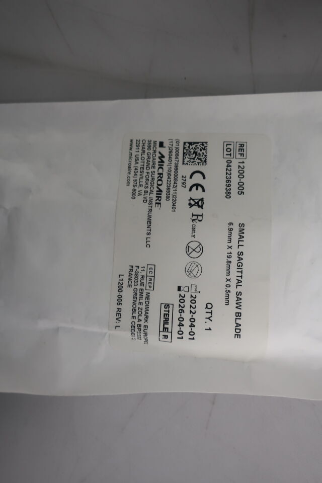 1200-005 - MICRO-AIRE - SMALL SAGITTAL SAW BLADE, 6.9mm X 19.8mm X 0.5mm, (EA) - ( Expiry Date: 2023-09-30 )