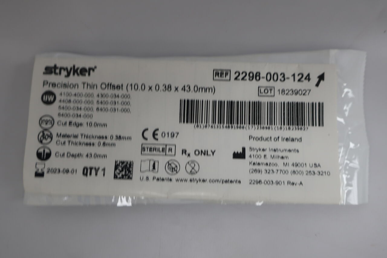 2296-003-124 - STRYKER - Precision Thin Offset (10.0 x 0.38 x 43.0mm), () - ( Expiry Date: 2023-12-01 )