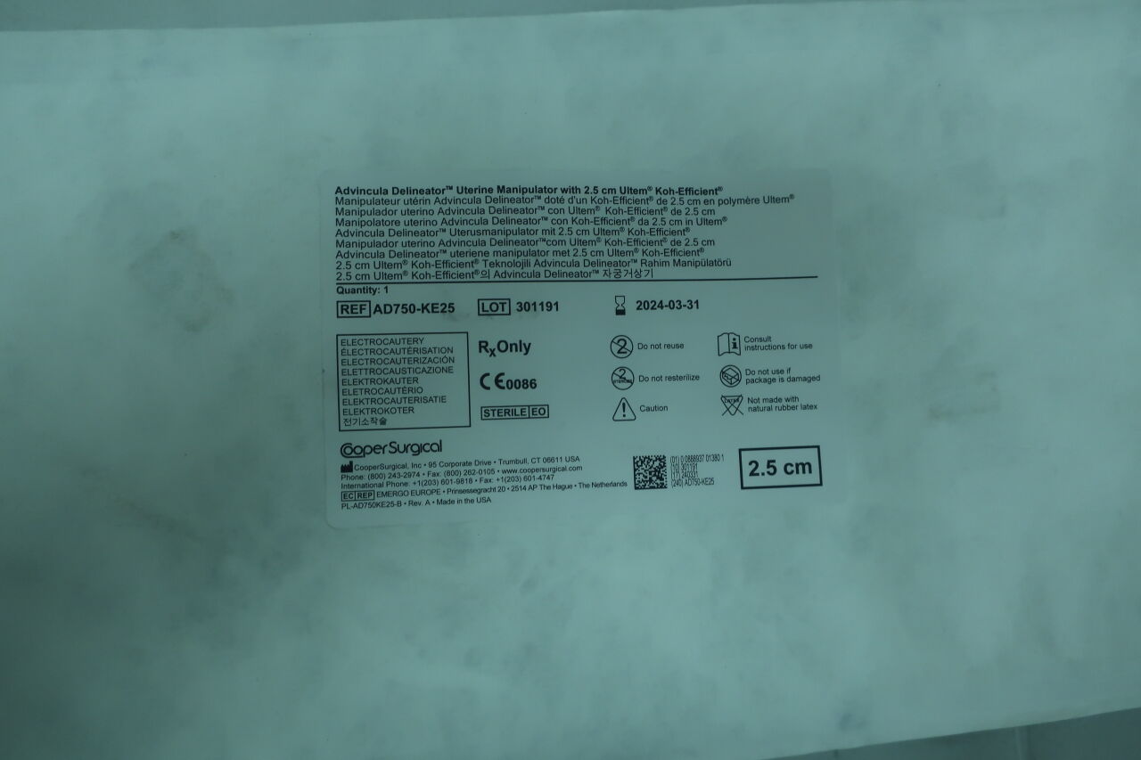 AD750-KE25 - COOPER SURGICAL - Advincula Delineator Uterine Manipulator with 2.5 cm Ultem Koh-Efficient, () - ( Expiry Date: 2024-03-31 )