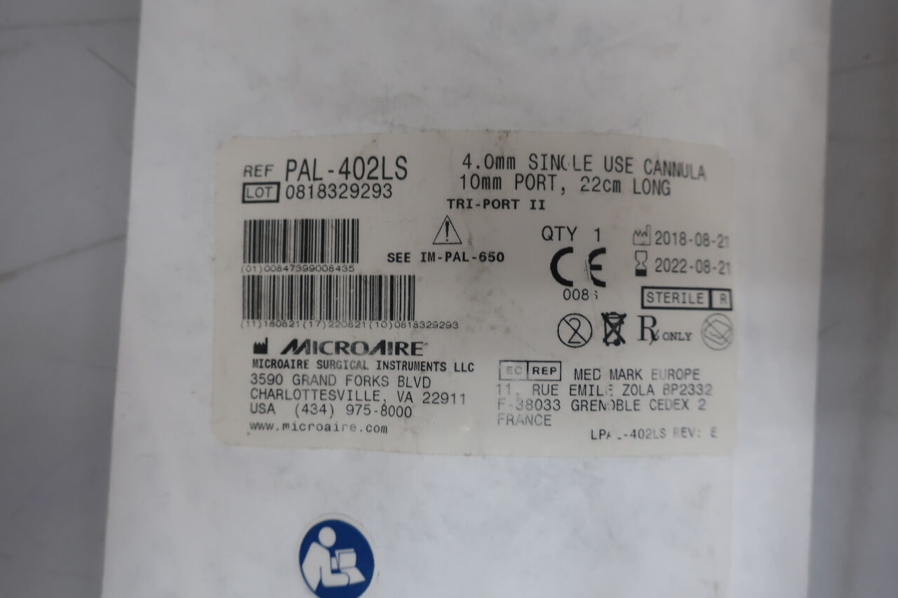PAL-402LS - MICRO-AIRE - Tri-Port II Cannula, 4mm, 10mm port, 22cm Long, (EA) - ( Expiry Date: 2022-08-21 )