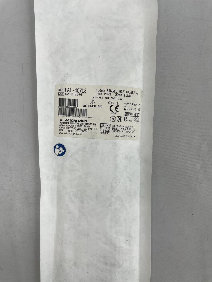 PAL-407LS - MICRO-AIRE - Helixed Tri-Port III cannula, 4.0mm, 10mm port, 22cm long, (EA) - ( Expiry Date: 2023-02-25 )