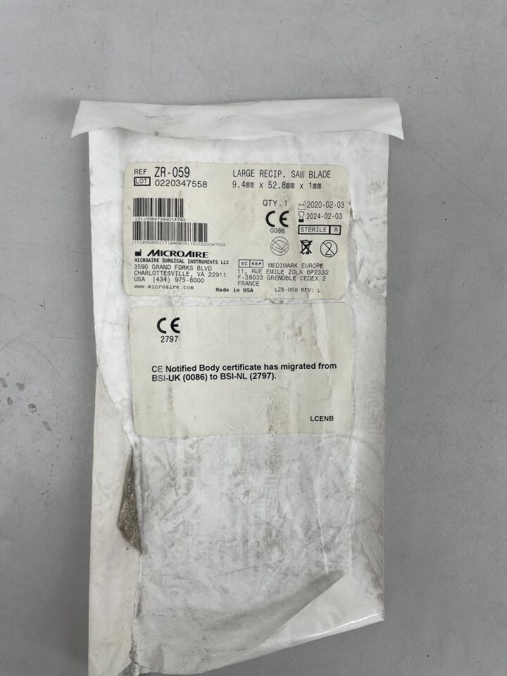 ZR-059 - MICRO-AIRE - LARGE RECIP. SAW BLADE, 9.4mm x 52.8mm x 1mm, (EA) - ( Expiry Date: 2024-02-03 )
