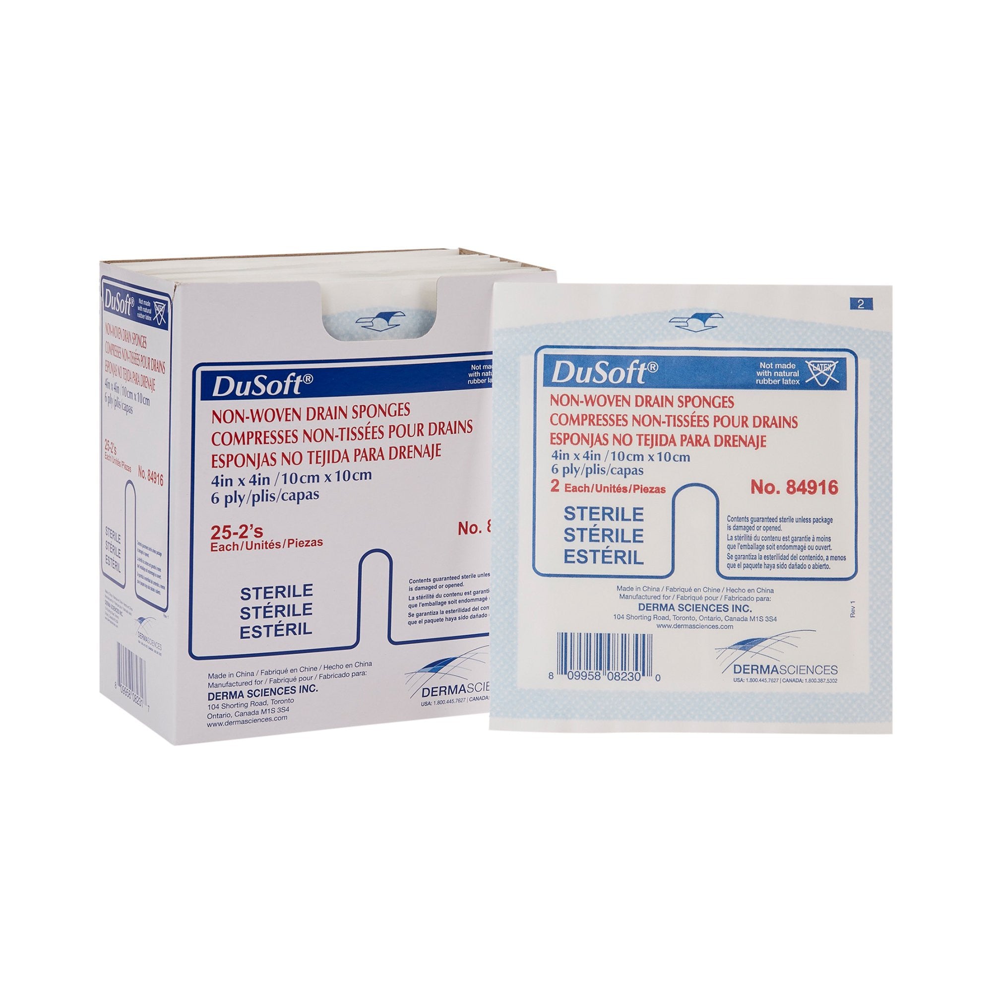 645798 - Dusoft - DuSoft Drain Sponge 4 X 4 Inch 6-Ply Sterile 2 per Pack, 84916, Pack of 1, (PK)