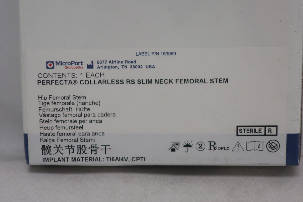 39021800 - MICROPORT - perfecta rs ii standard flare. collarless size 18.0, slim neck femoral stem, (BX/1) - ( Expiry Date: 2020-02-29 )