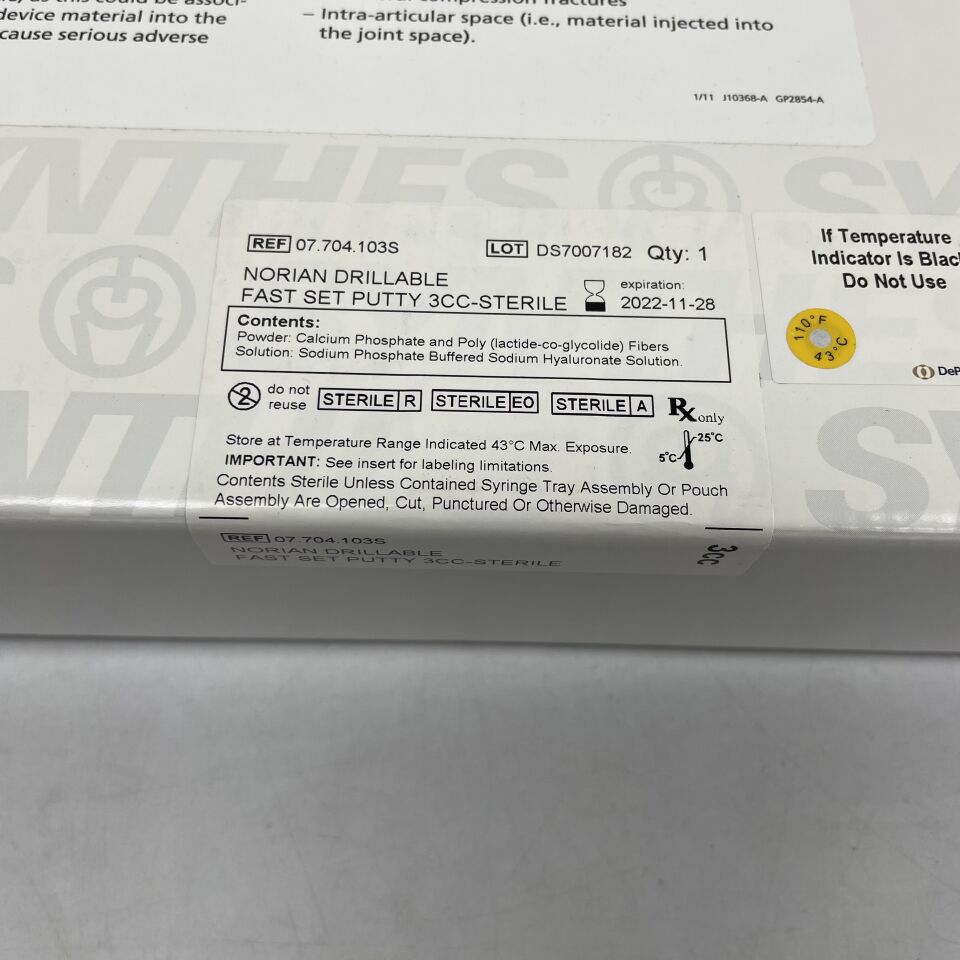 07.704.103S - SYNTHES - NORIAN DRILLABLE FAST SET PUTTY, 3cc, (BX/1) - ( Expiry Date: 2022-11-28 )