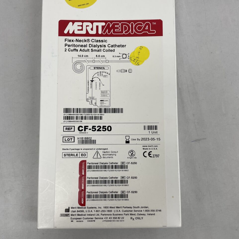 CF-5250 - MERIT MEDICAL - Flex-Neck CLASSIC PERITONEAL DIALYSIS CATHETER, 2 cuffs, adult small, COILED, (BX/1) - ( Expiry Date: 2023-05-15 )