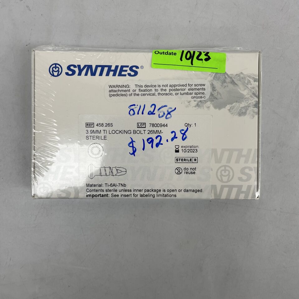 458.26S - SYNTHES - LOCKING BOLT, titanium, 3.9mm x 26mm, (BX/1) - ( Expiry Date: 2023-10-31 )