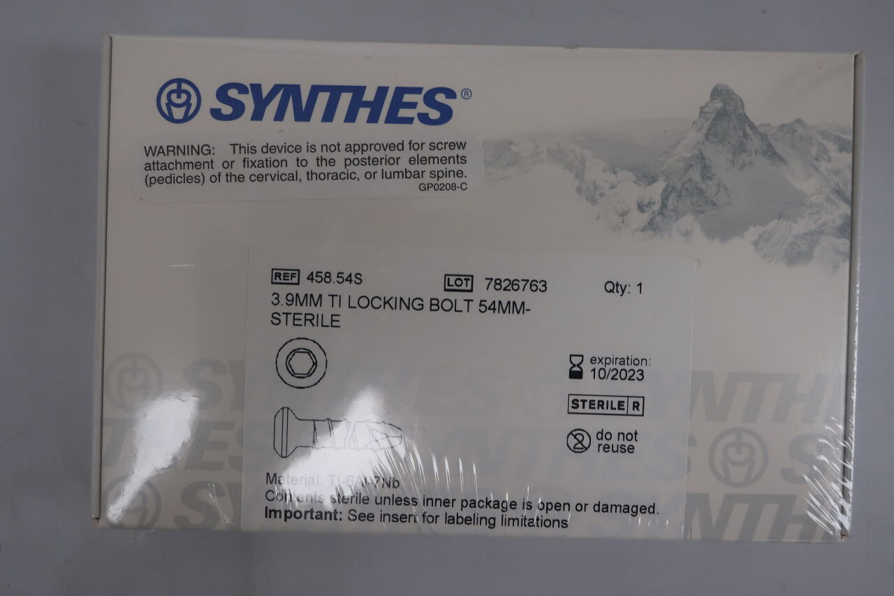 458.54S - SYNTHES - LOCKING BOLT, titanium, 3.9mm x 54mm, (BX/1) - ( Expiry Date: 2023-10-31 )