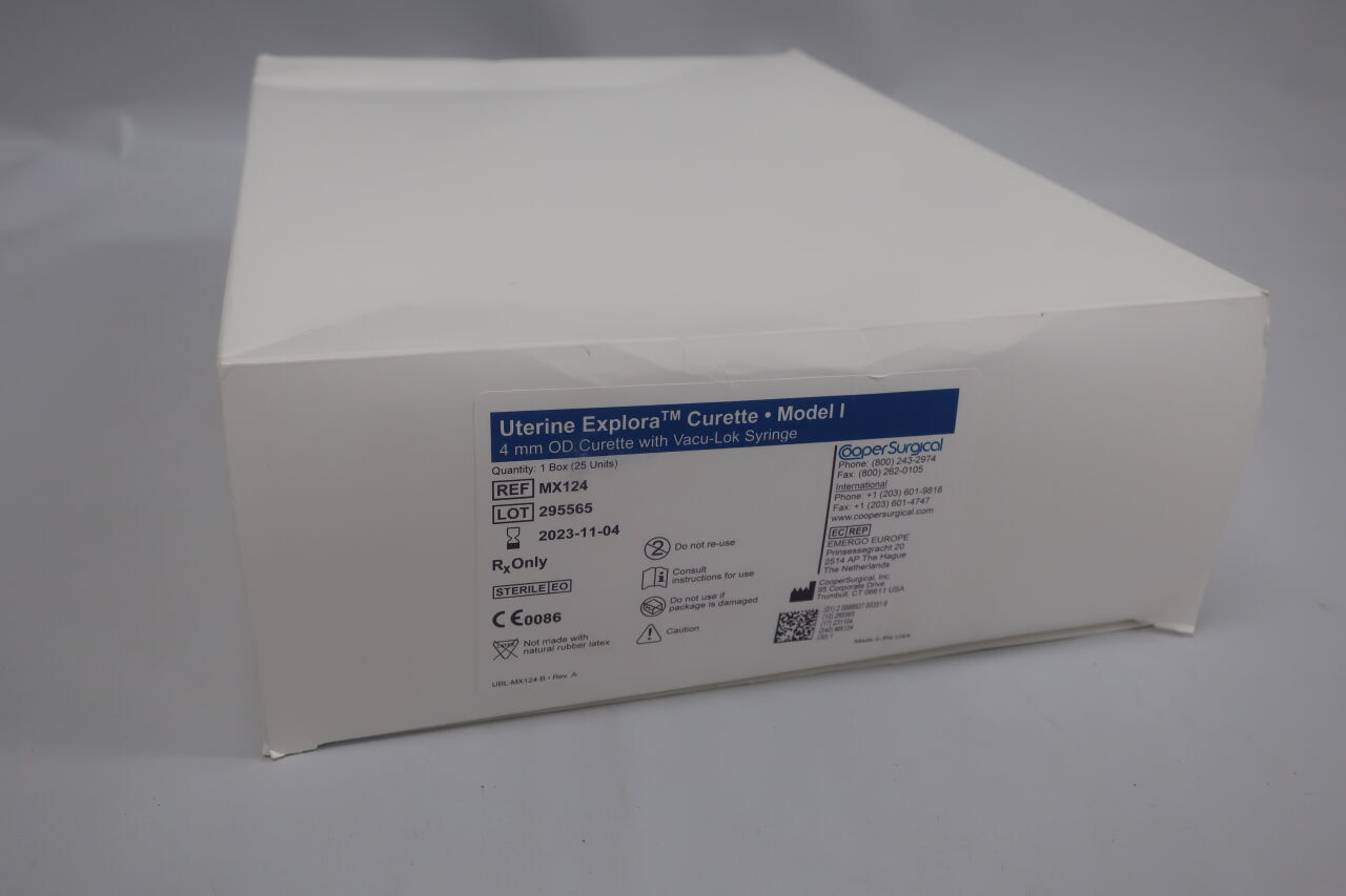 MX124 - COOPER SURGICAL - Uterine Explora Curette, Model I, 4mm OD Curette with Vacu-Lok Syringe, (BX/25) - ( Expiry Date: 2024-01-04 )