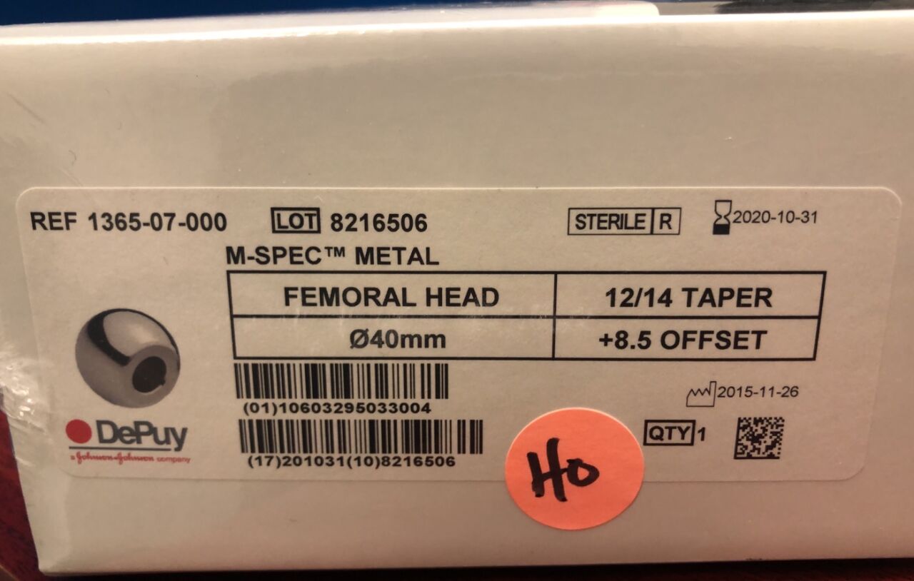 1365-07-000 - DEPUY - M-SPEC METAL FEMORAL HEAD, 12/14 TAPER, Diameter 40mm, +8.5 OFFSET, () - ( Expiry Date: 2021-07-30 )