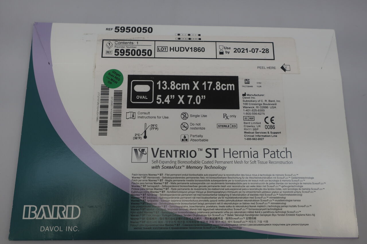 5950050 - DAVOL - Ventrio ST Hernia Patch, Large Oval, 13.8cm x 17.8cm, (EA) - ( Expiry Date: 2024-01-28 )