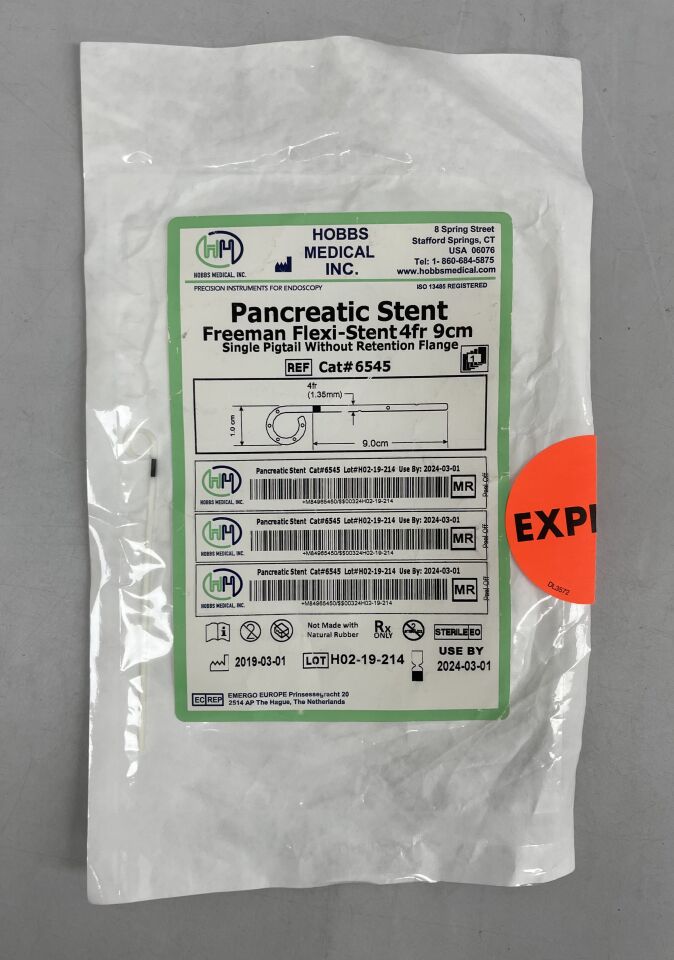 6545 - HOBBS - Freeman Pancreatic Flexi-Stent, 4fr x 9cm, single pigtail without retention flange, (EA)