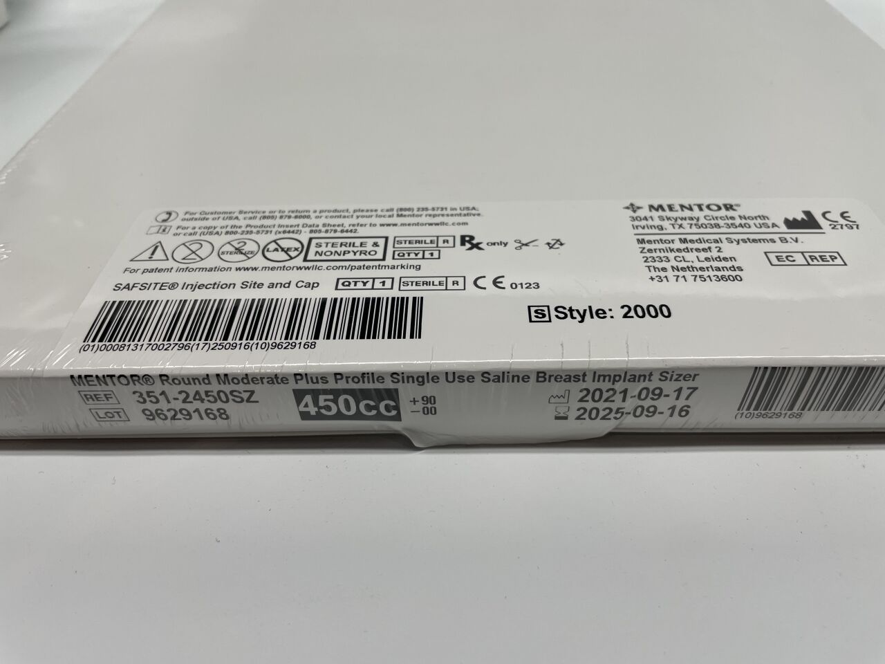 351-2450SZ - MENTOR - 圓形中等高度鹽水乳房假體尺寸測量器,450cc,()-(有效期至:2025-09-16)