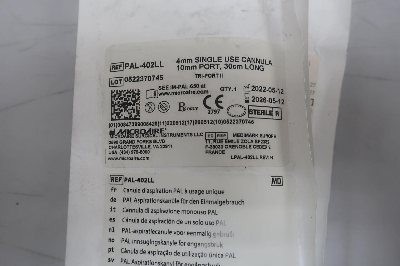 PAL-402LL - MICRO-AIRE - 4mm single use cannula 10mm port, 30cm long , ( EA ) - ( Expiry Date : 2026-05-12 )
