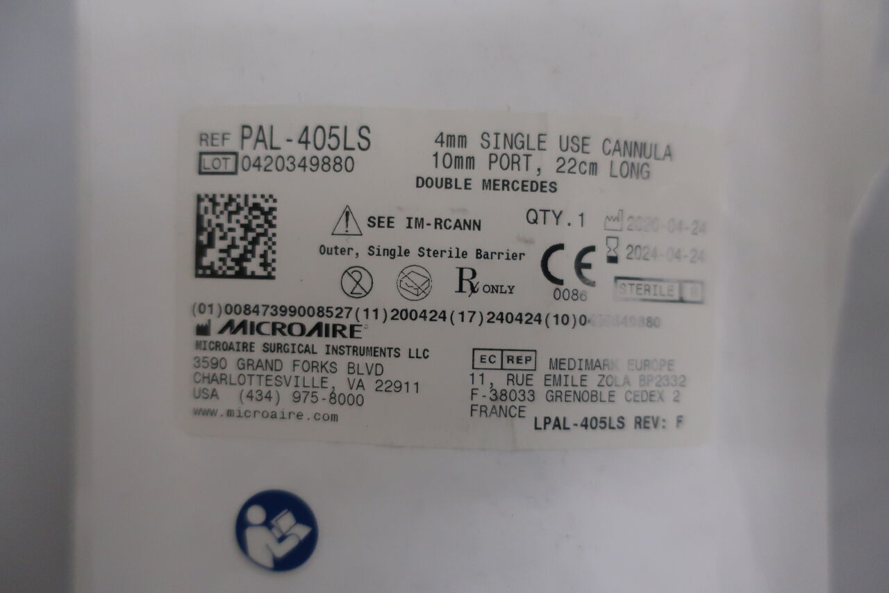 PAL-405LS - MICRO-AIRE - 4mm single use cannula 10mm port, 22 cm long , ( EA ) - ( Expiry Date : 2025-02-15 )