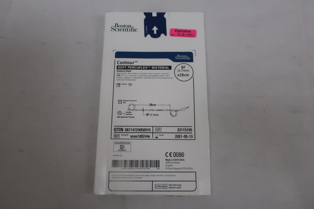 180244 - BOSTON SCIENTIFIC - Contour Ureteral Stent, Soft Percuflex Material, 8F x 28cm, () - ( Expiry Date: 2024-01-20 )