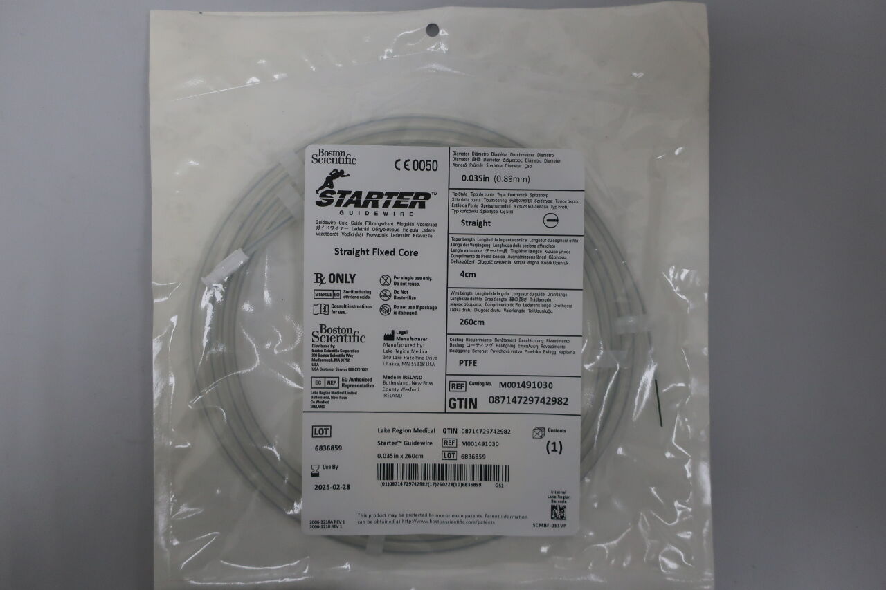 49103 - BOSTON SCIENTIFIC - Starter Guidewire, Straight Fixed Core, 0.035in x 260cm, straigh tip, 4cm taper length, (EA) - ( Expiry Date: 2019-06-30 )