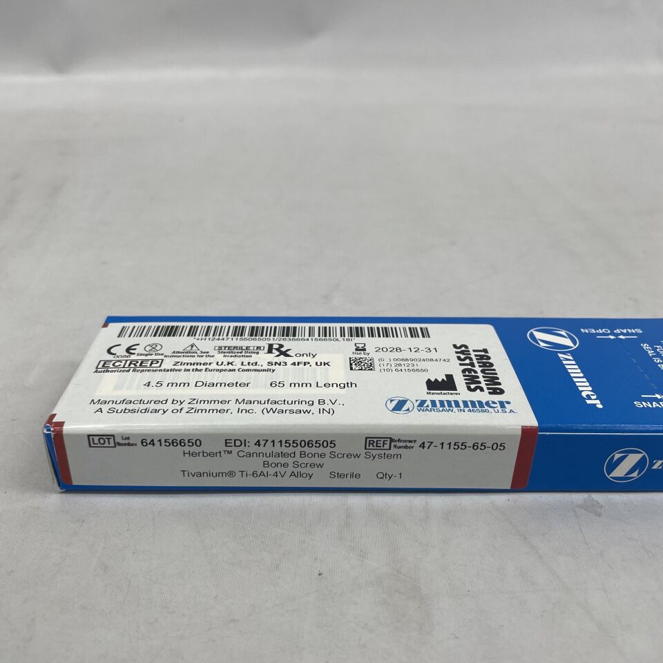 47-1155-65-05 - ZIMMER - Herbert Cannulated Bone Screw System, 4.5mm diameter, 65mm length , ( BX/1 ) - ( Expiry Date : 2028-12-31 )