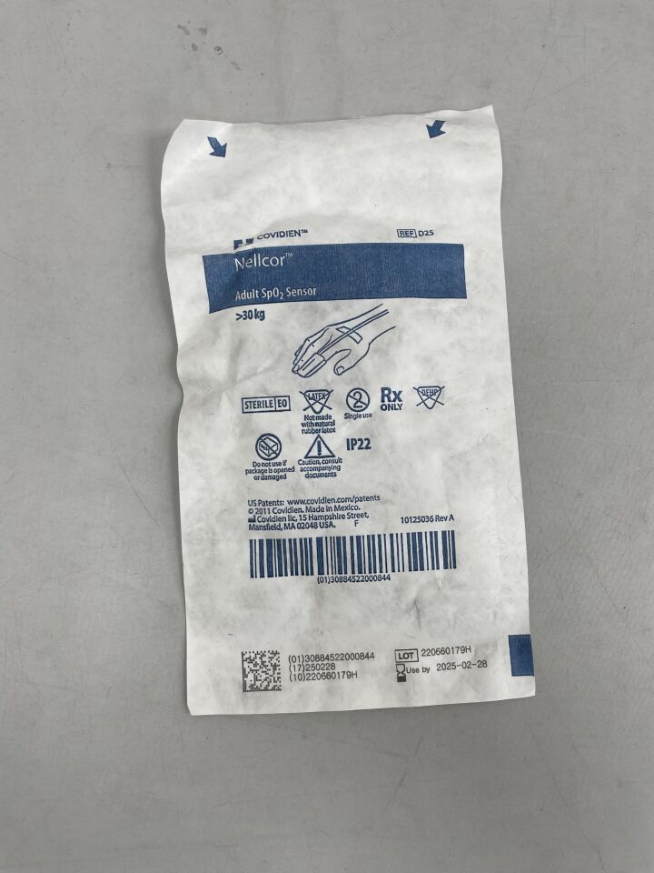 D25 - COVIDIEN - Nellcor SpO2 感測器,成人,指套,(EA)-(有效期至:2025-02-28)