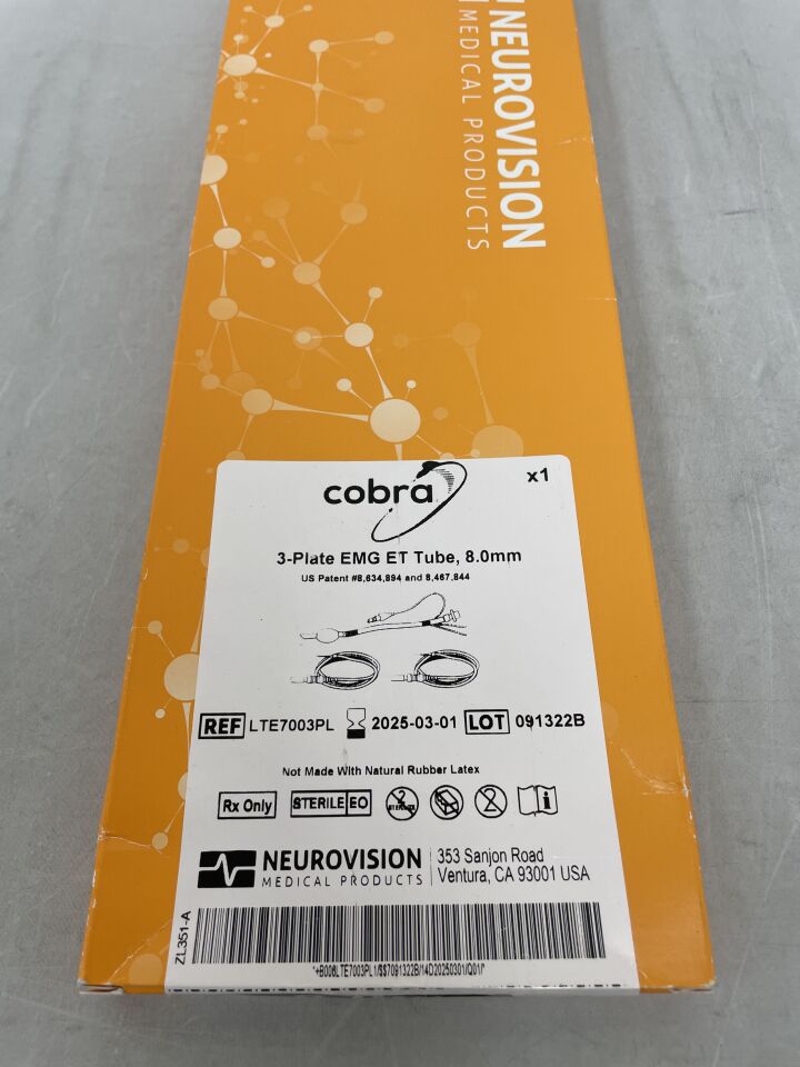 LTE7003PL - NEUROVISION - Cobra 3-Plate EMG Endotracheal Tube, 8 mm, (BX/1) - ( Expiry Date: 2024-01-12 )
