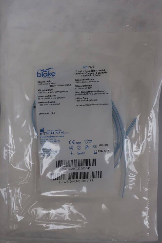 2226 - ETHICON - Blake Silicone Drain, 10 FR round, hubless, () - ( Expiry Date: )