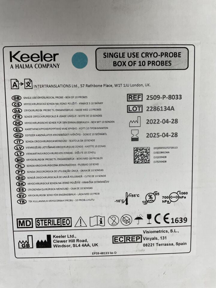2509-P-8033 - KEELER - Cryo Probe, 3.2mm tip size, 5mm Ice-ball size, 33mm Tip extension length, (BX/10) - ( Expiry Date: 2025-04-28 )