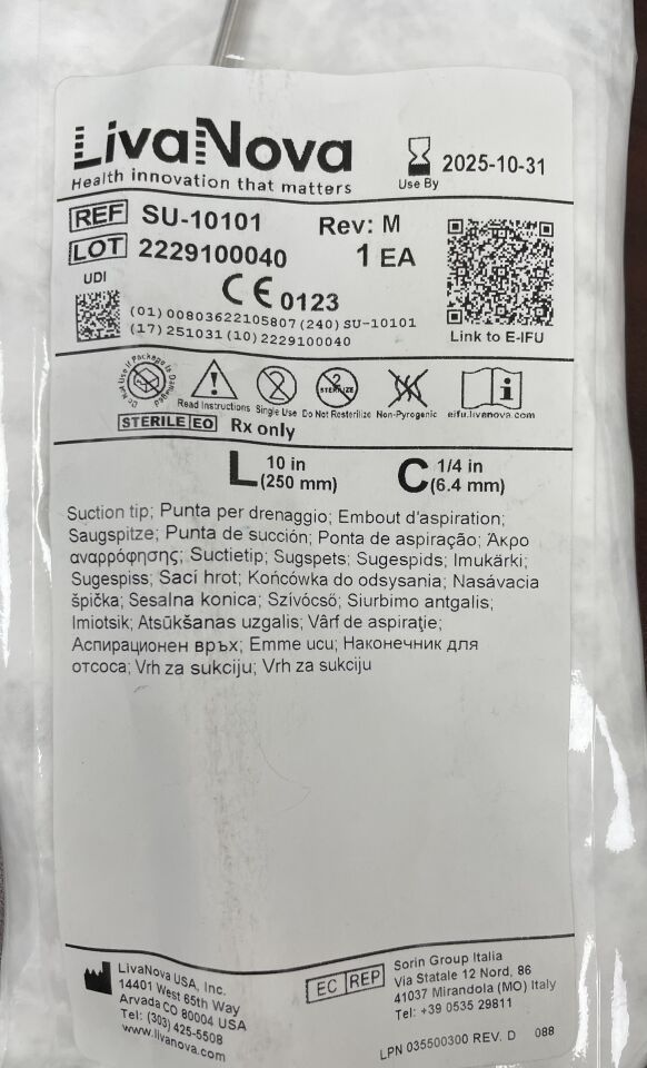 SU-10101 - LIVANOVA - Suction wand, 12.8Fr, 1/4" Connector, 10" Length , ( EA ) - ( Expiry Date : 2025-10-31 )
