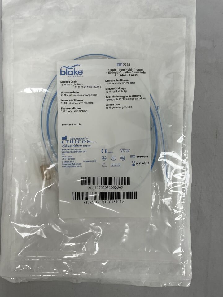 2228 - ETHICON - Blake Silicone Drain, 15 FR round, hubless, (EA) - ( Expiry Date: 2023-03-17 )