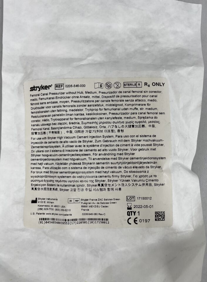 0206-546-000 - STRYKER - Femoral Canal Pressurizer w/o Hub, Medium
, () - ( Expiry Date: 2022-05-01 )