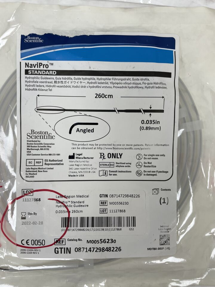5623 - BOSTON SCIENTIFIC - NaviPro Hydrophilic Guidewire, Standard, Angled Tip, 0.035" x 260cm length, (EA) - ( Expiry Date: 2022-02-28 )