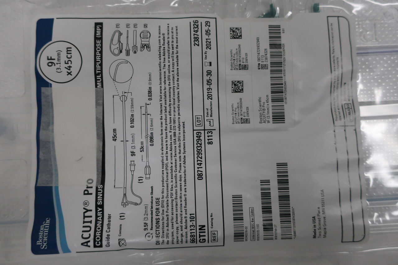8113 - BOSTON SCIENTIFIC - Acuity Pro Guide Catheter, Coronary Sinus, 9F x 45cm, multipurpose, (EA) - ( Expiry Date: 2023-11-03 )
