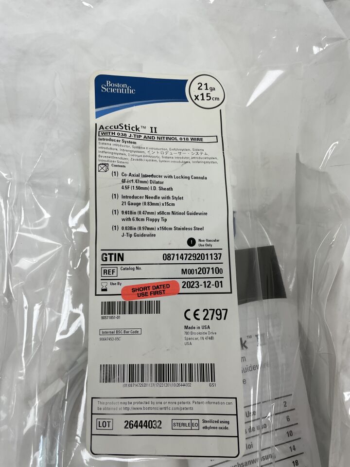 20710 - BOSTON SCIENTIFIC - AccuStick II Introducer System, with 038 J-Tip and Nitinol 018 Wire, 21GA x 15cm, (EA) - ( Expiry Date: 2023-12-01 )