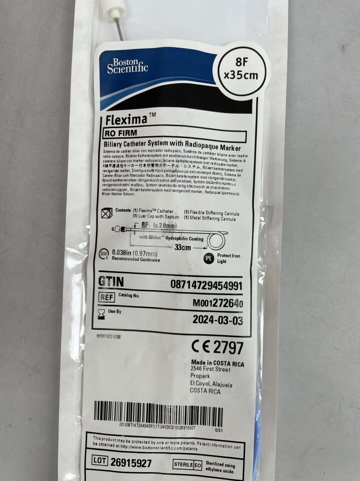 27264 - BOSTON SCIENTIFIC - Flexima Ro Regular Biliary Catheter System With Radiopaque Marker, 8F x 35cm, (EA) - ( Expiry Date: 2024-03-03 )