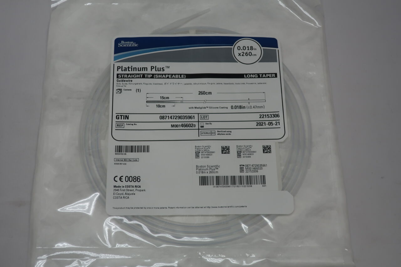 46602 - BOSTON SCIENTIFIC - Platinum Plus Guidewire, Straight Tip (Shapeable), Long Taper, 0.018" x 260cm, (EA) - ( Expiry Date: 2023-09-16 )