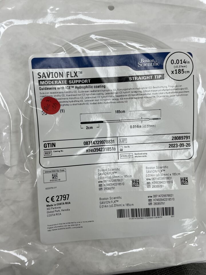 394231851 - BOSTON SCIENTIFIC - SAVION FLX Guidewire with ICE Hydrophilic coating, Moderate Suppport, Straight Tip, 0.014" x 185cm, (EA) - ( Expiry Date: 2023-09-26 )