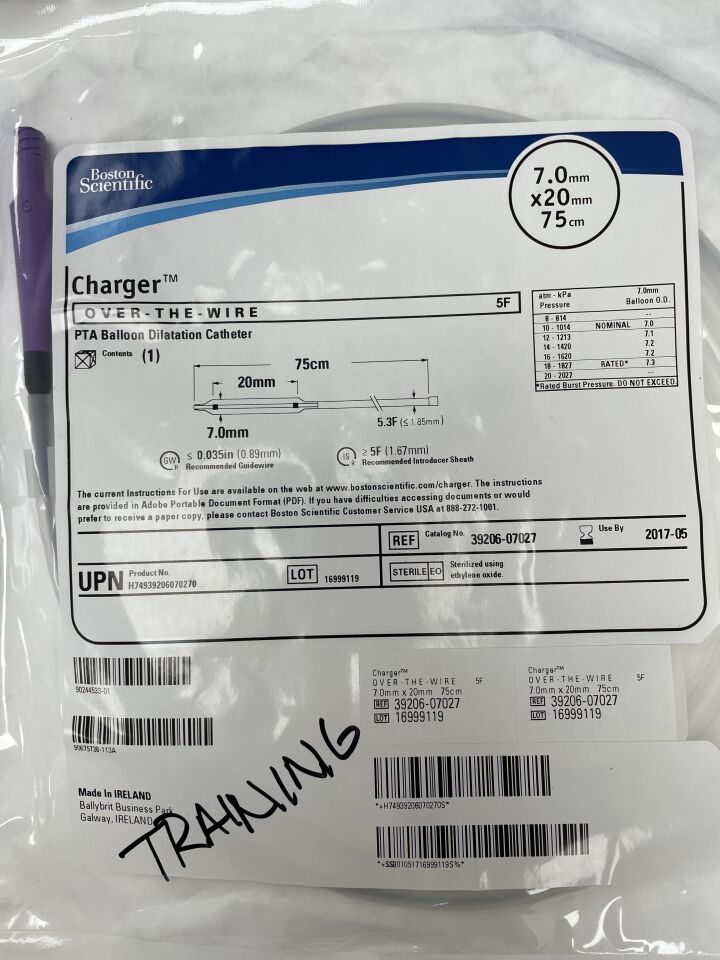 3920607027 - BOSTON SCIENTIFIC - Charger PTA Balloon Dilatation Catheter, Over-The-Wire, 7.0mm x 20mm x 75cm, () - ( Expiry Date: 2017-05-20 )