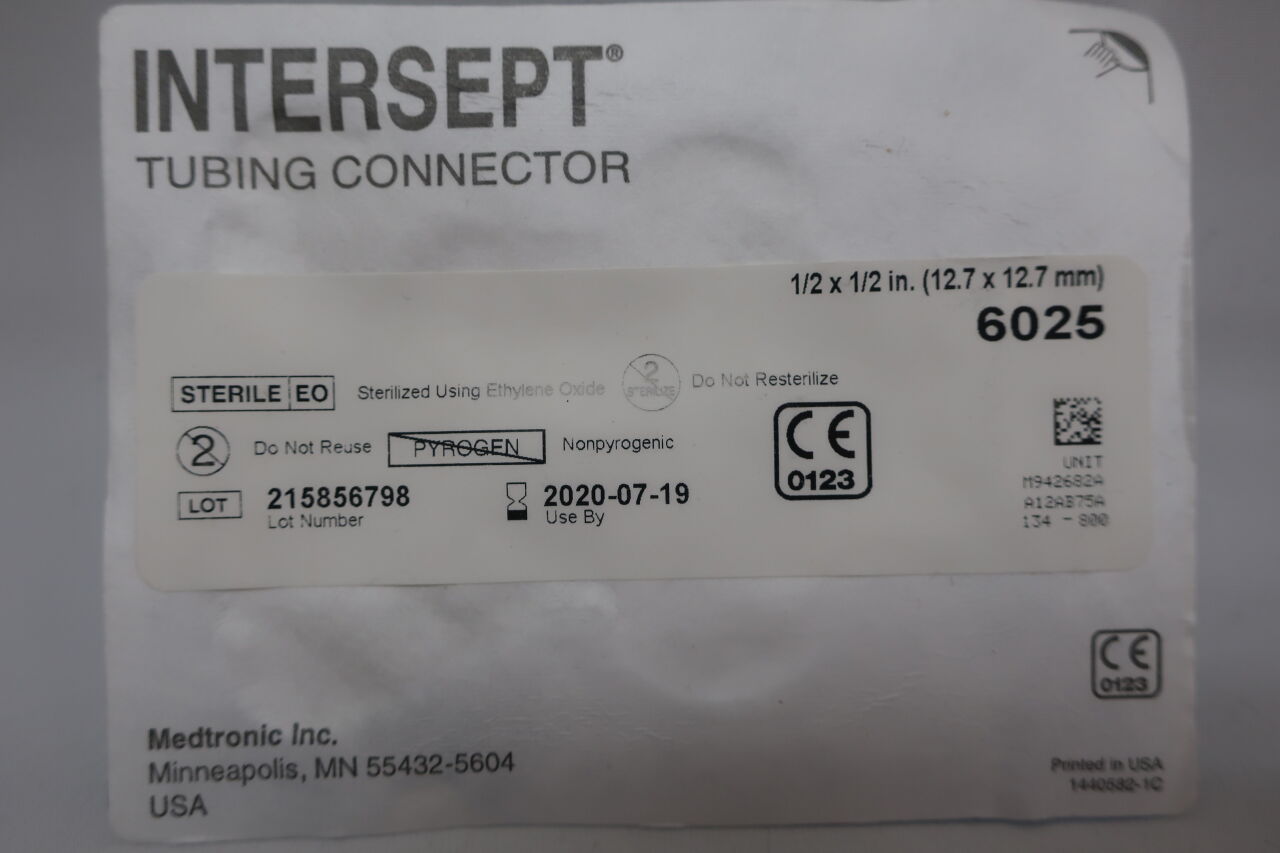 6025 - MEDTRONIC - Intersept Straight Connector w/o Luer Lock, 12.7mm x 12.7mm, (EA) - ( Expiry Date: 2020-07-19 )