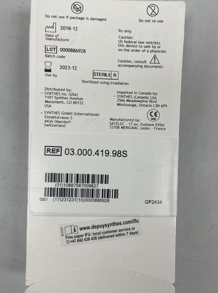 03.000.419.98S - SYNTHES - Saw Left, 39.5x 4 x 0.8 mm, for Piezoelectric System, (EA) - ( Expiry Date: 2023-12-31 )