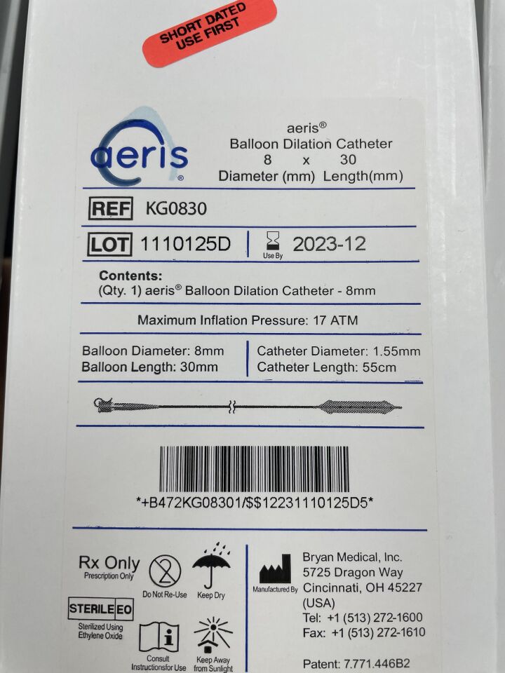 KG0830 - AERIS - Aeris Balloon Dilation Catheter, 8mm x 30mm, 55cm
, () - ( Expiry Date: 2023-12-28 )