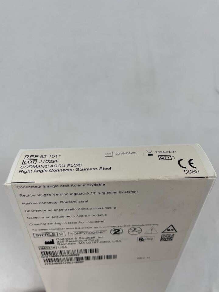 82-1511 - CODMAN - Accu-Flo Right Angle Connector, stainless steel, 11 mm, 1.0 mm ID x 1.9 mm OD, (BX/1) - ( Expiry Date: 2024-03-31 )