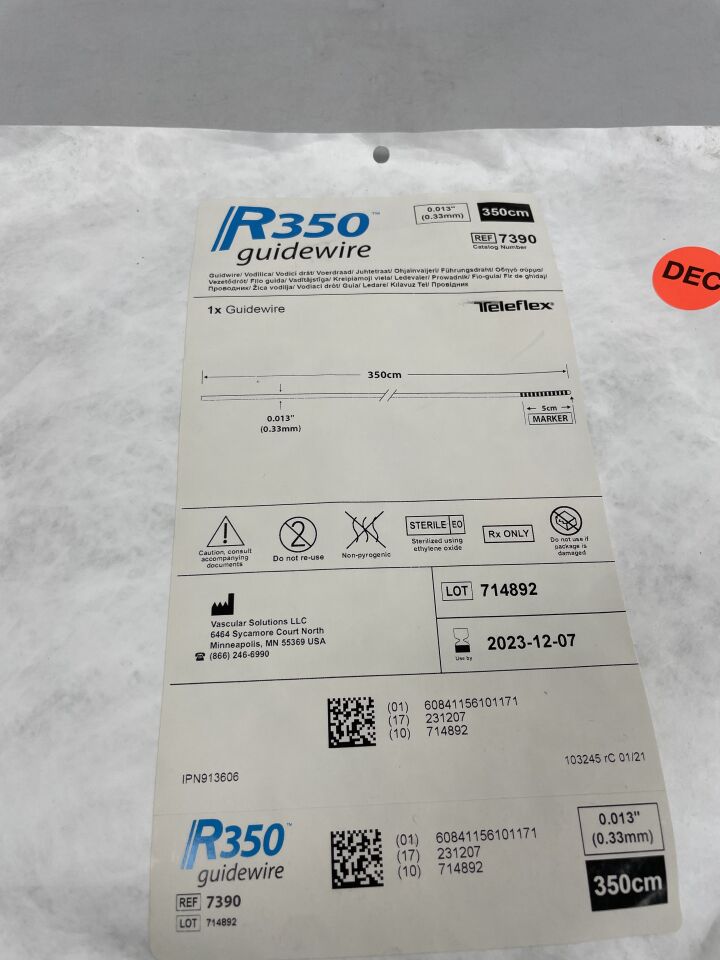 7390 - TELEFLEX - R350 Guidewire 0.013" x 350cm, 5cm Marker Tip
, () - ( Expiry Date: 2023-12-07 )