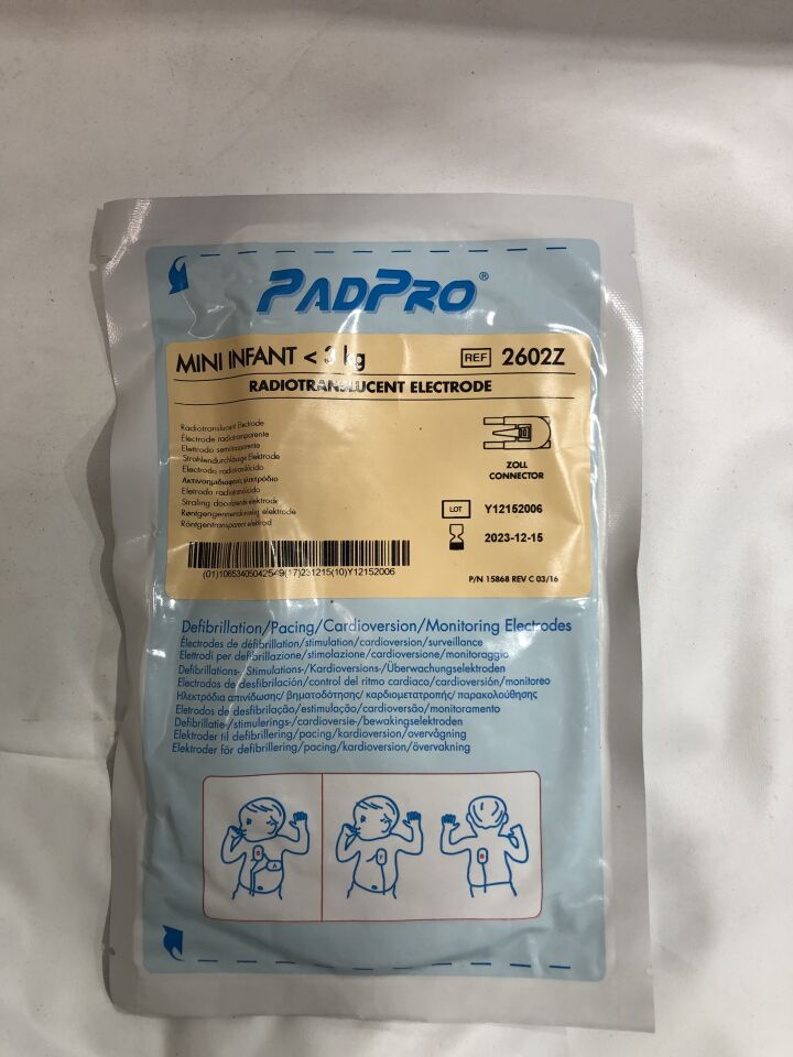 2602Z - CONMED - PADPRO DEFIBRILLATION ELECTRODE, MINI Infant < 3kg, RADIOTRANSLUCENT, Zoll Connector, (EA) - ( Expiry Date: 2023-12-15 )