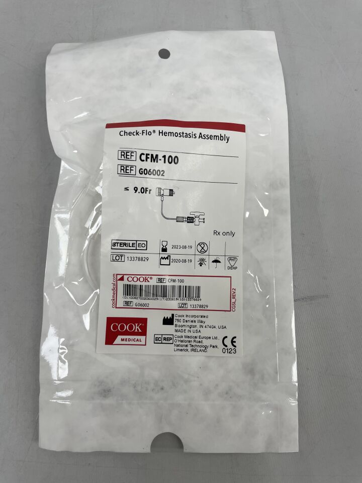 G06002 - COOK - Check-Flo Hemostasis Assembly, 9F, (EA) - ( Expiry Date: 2023-08-19 )